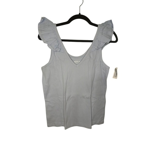 Old Navy Tops - Old Navy Womens Blue Ribbed Tank Top Sleeveless Ruffle‎ Shoulders Casual L